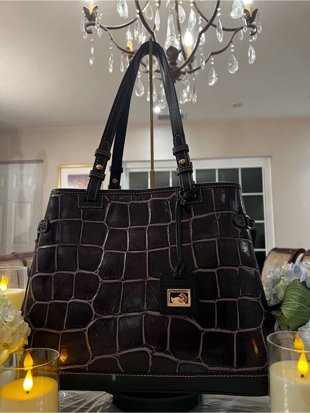Dooney & Bourke Vintage Eggplant Croc Leather Tote